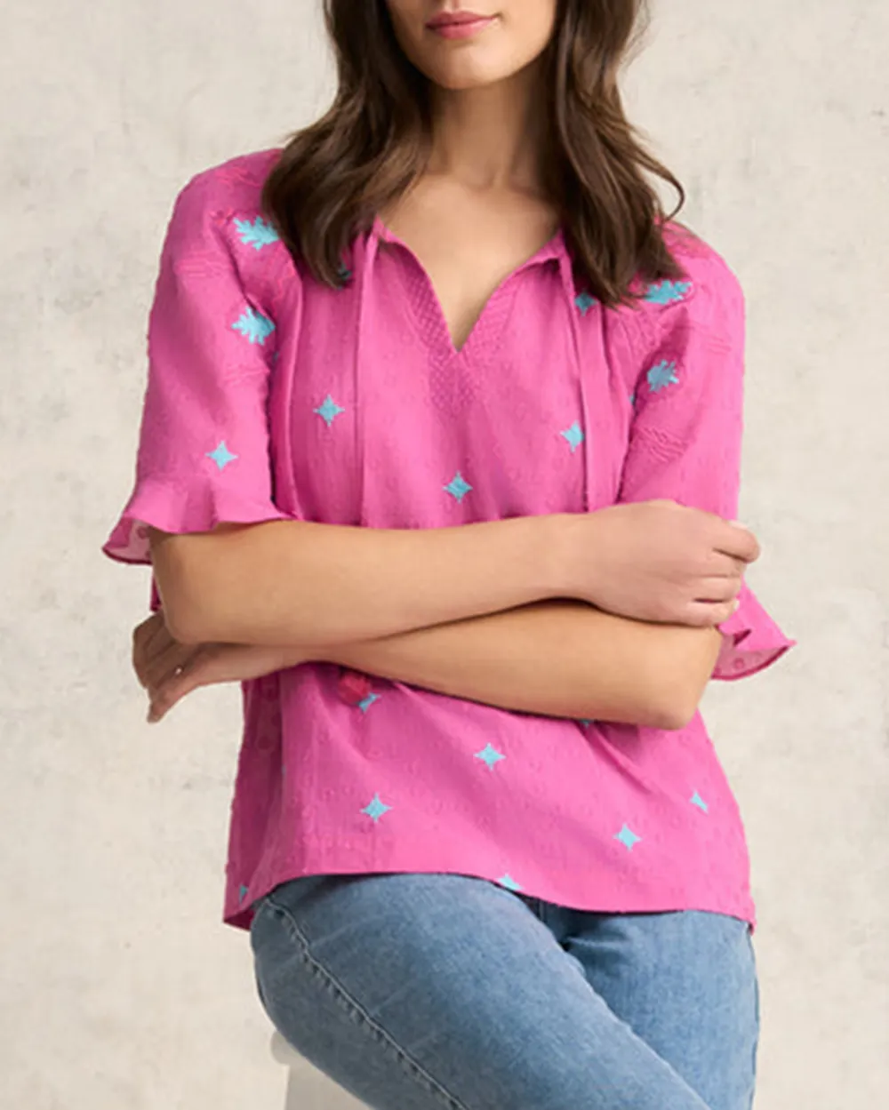 Flutter Sleeve Embroidered Blouse