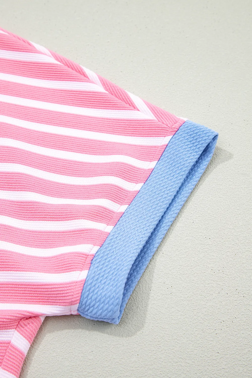 Pink Stripe Contrast Trim Loose Top