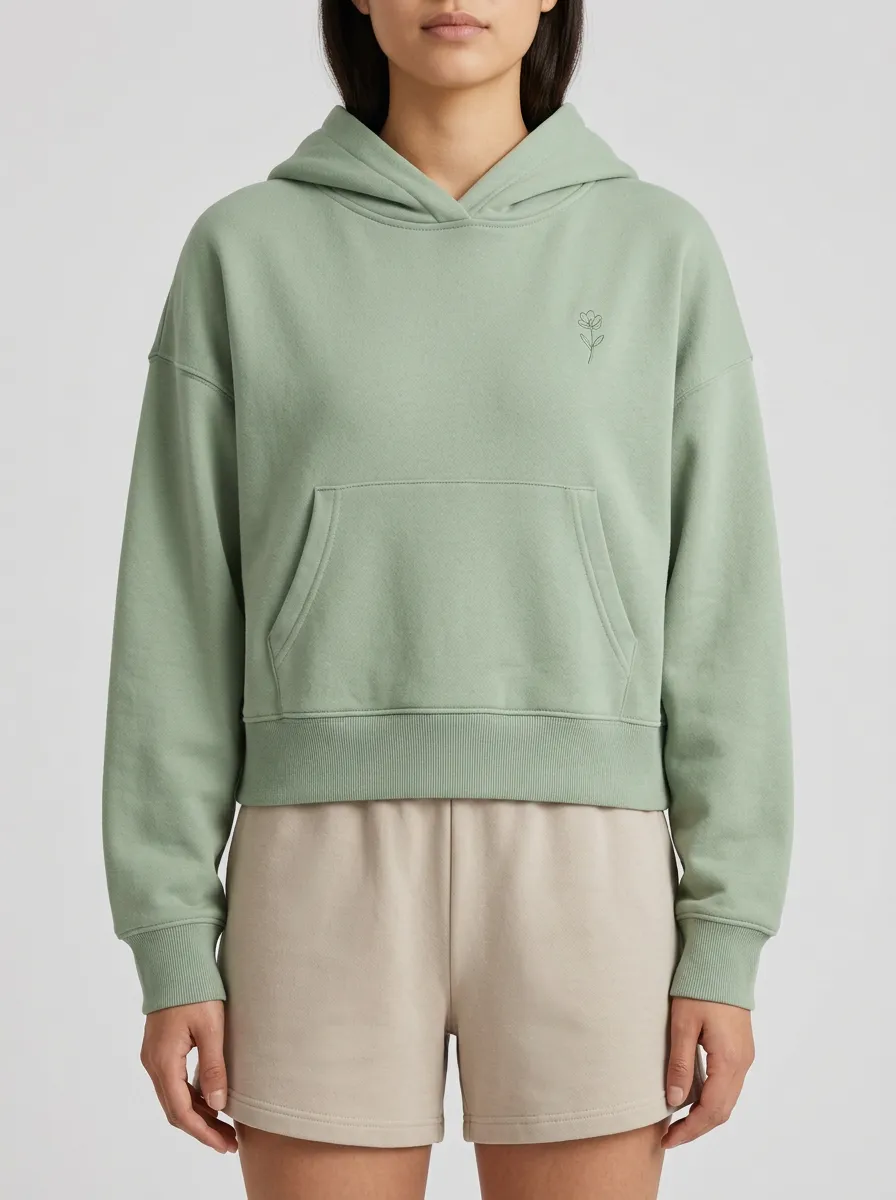 Women's Casual Minimalist Floral Line Art Printed Sage Green Hoodie