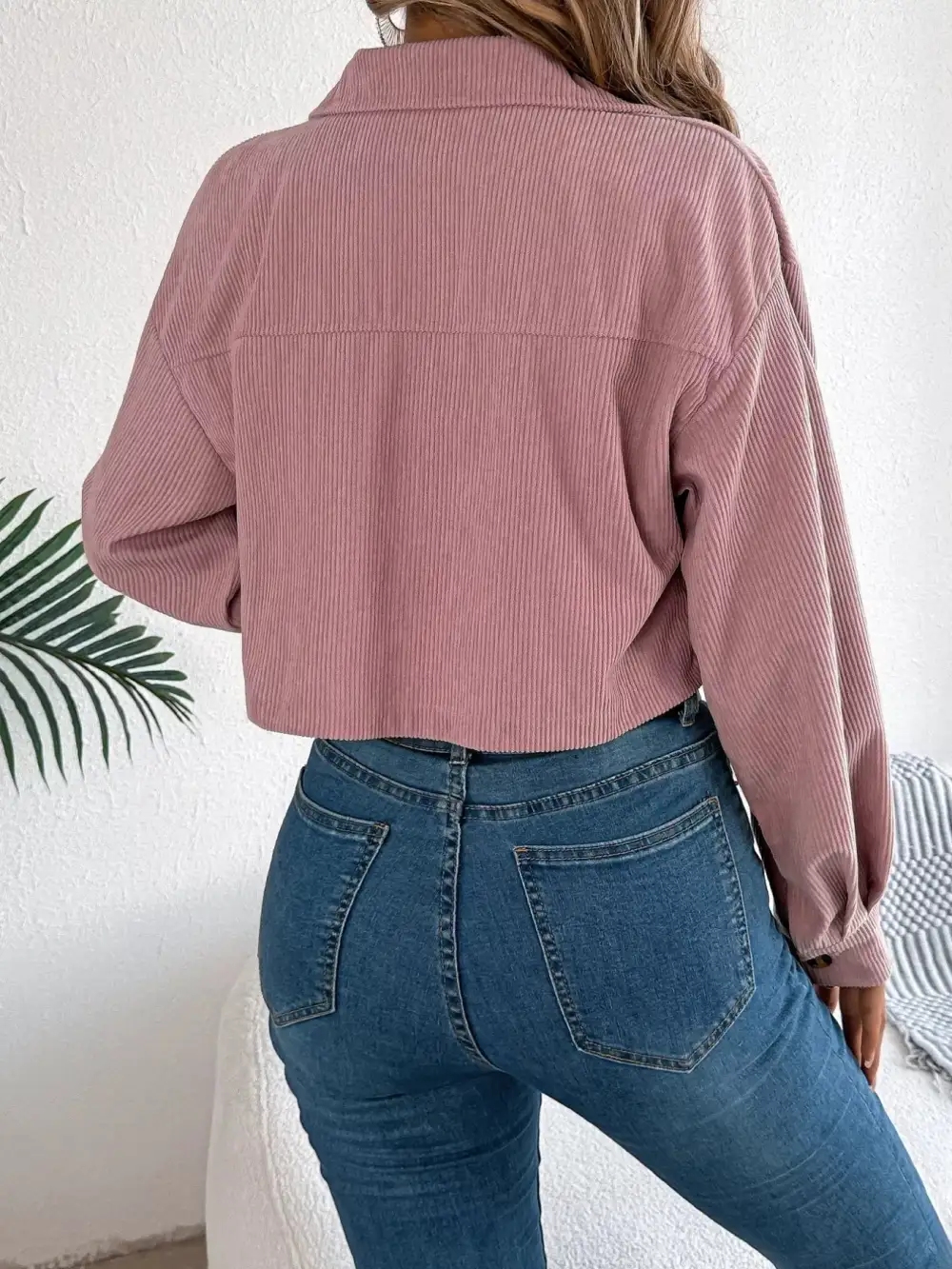 Corduroy Button-up Dropped Shoulder Jacket