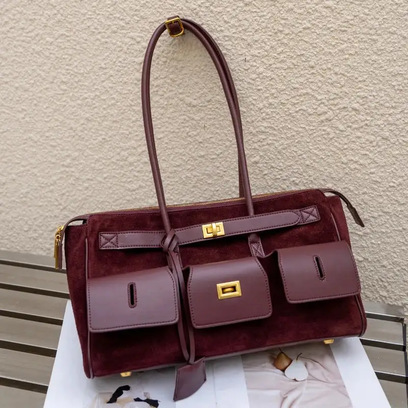 Statement Detail: Genuine Leather Buckle-Handle Handbag