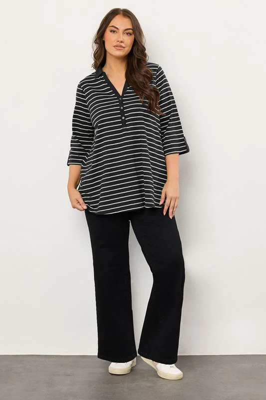 Black Stripe Pintuck Henley Top detail 1
