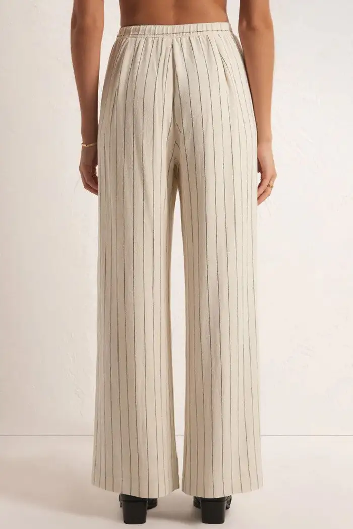 Women's Beige Pinstripe Wide Leg Pants
