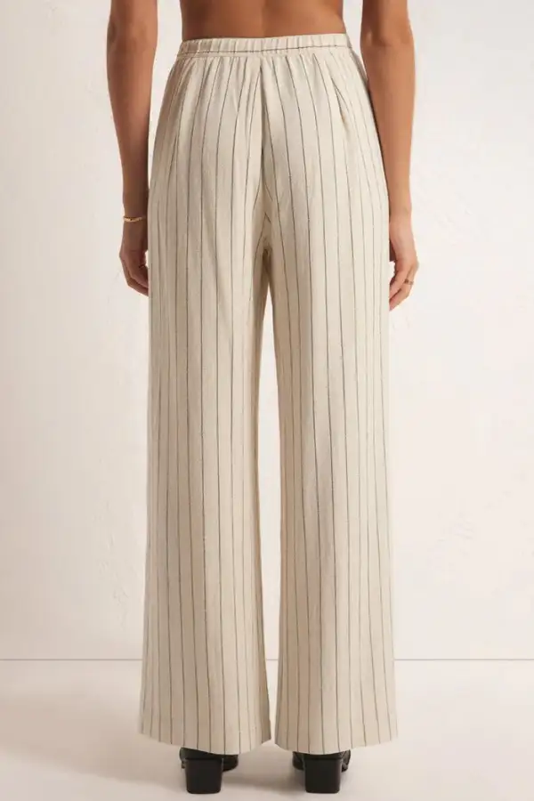 Women's Beige Pinstripe Wide Leg Pants