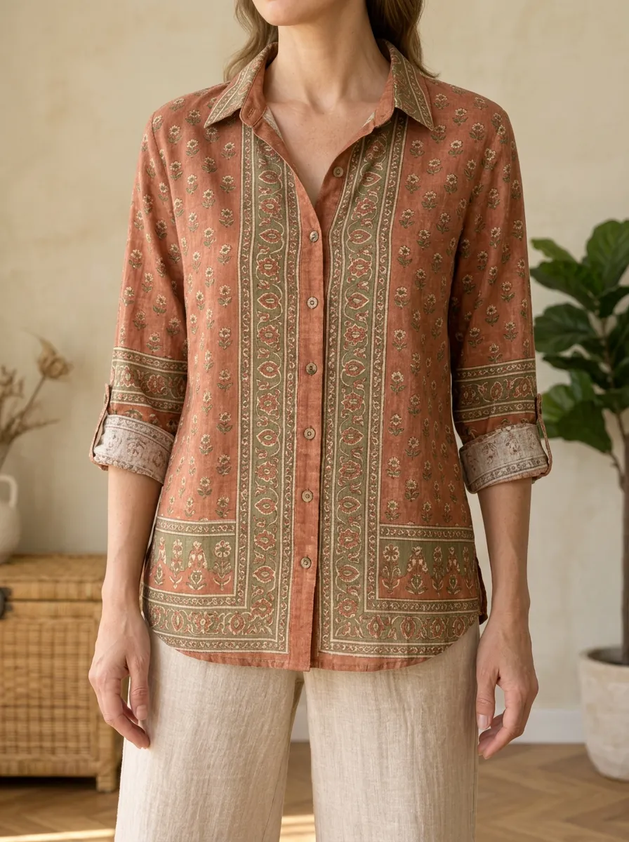 Women's Bloom Boho Floral Patterned Shirt
