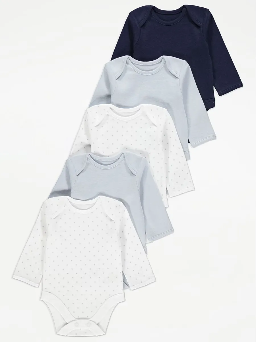Blue Long Sleeve Bodysuits 5 Pack