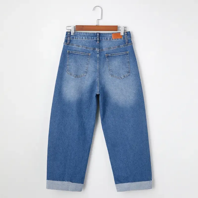 Women's High Waisted Wide Leg Cropped Denim Jeans