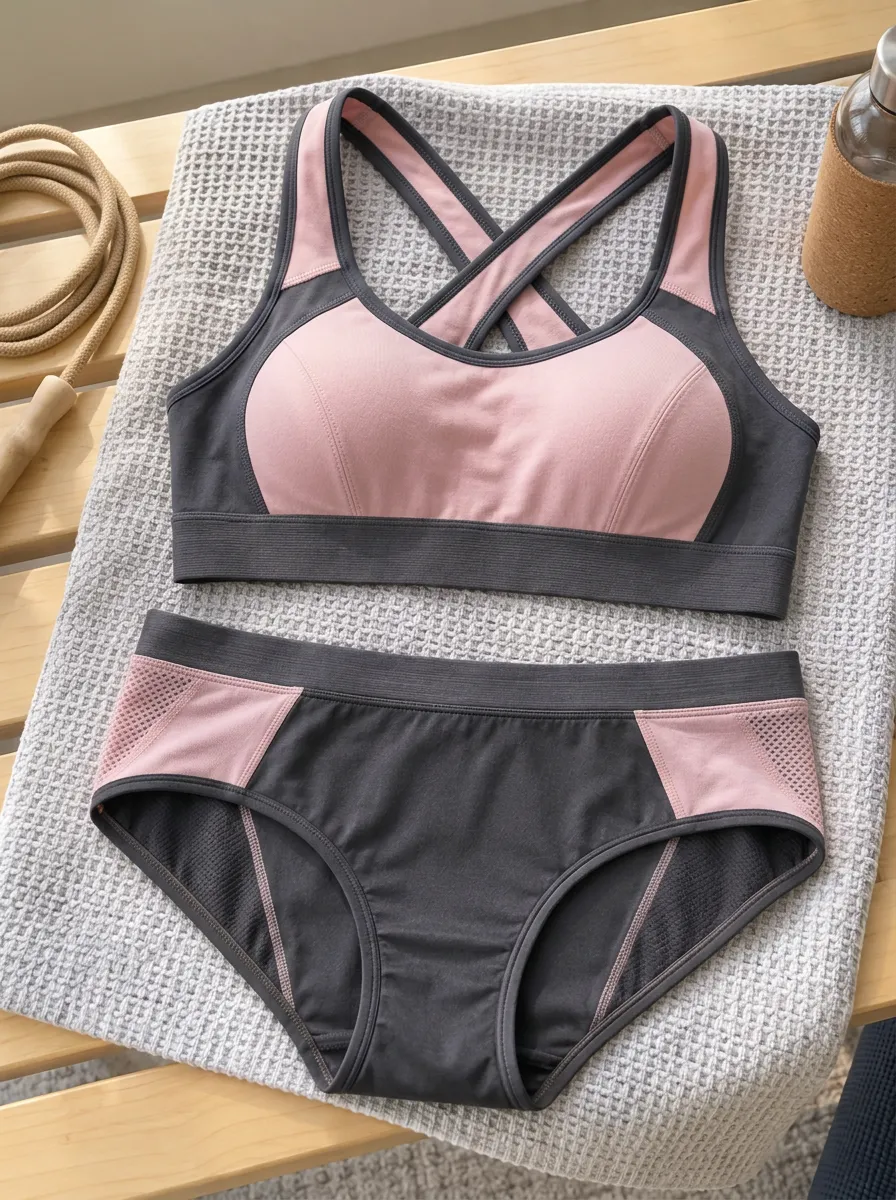 Women's Sporty And Colorblock Cross Lingerie Set