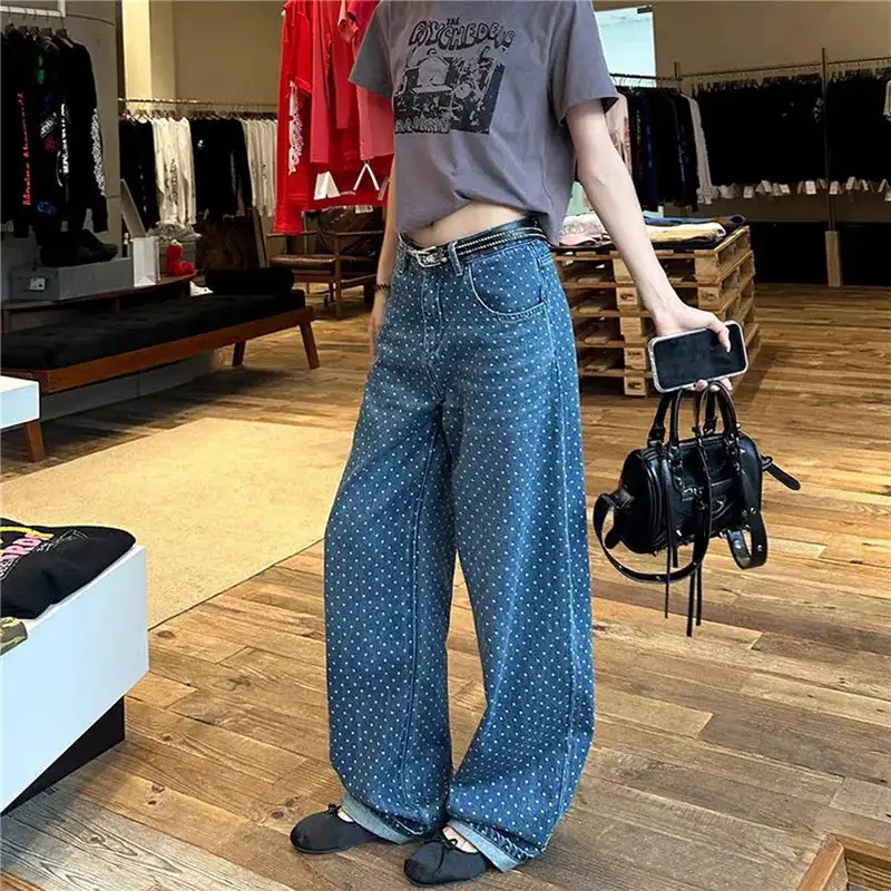 Wide-Leg Polka-Dot Jeans