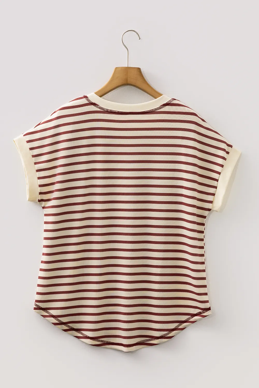 Red Stripe Half Buttons Round Tee