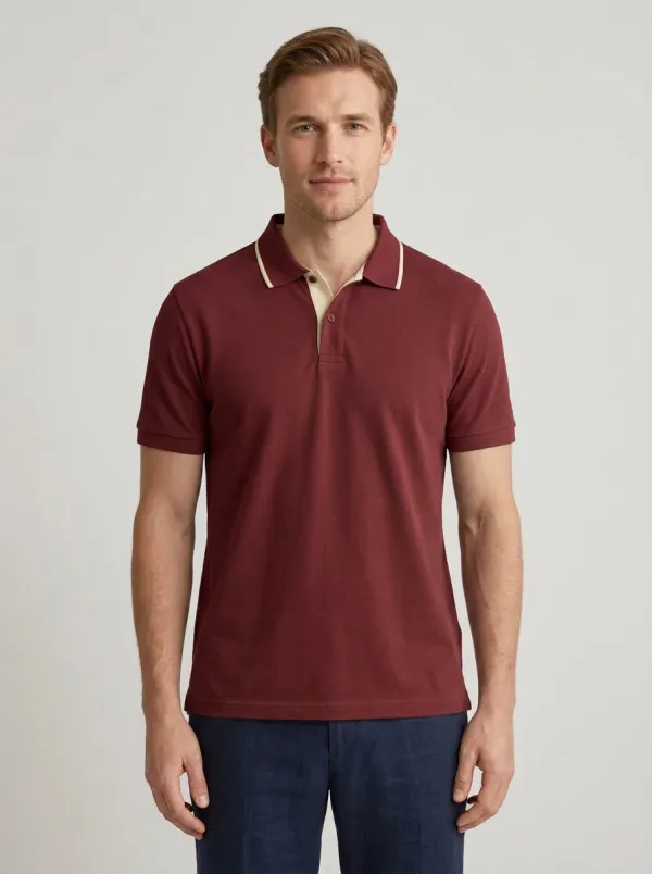 Men's Casual Olive Green Tipped Collar Polo Shirt