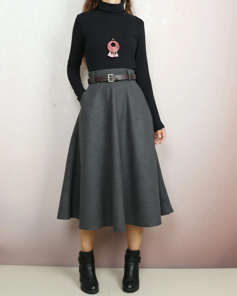 Everyday Belted Wool Maxi Skirt