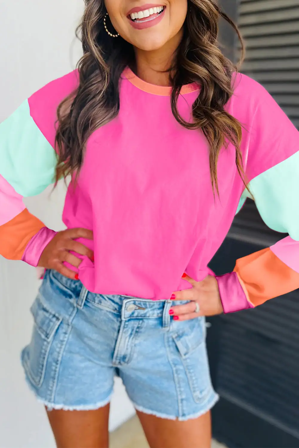Women's Colorblock Long Sleeve Loose Fit Top