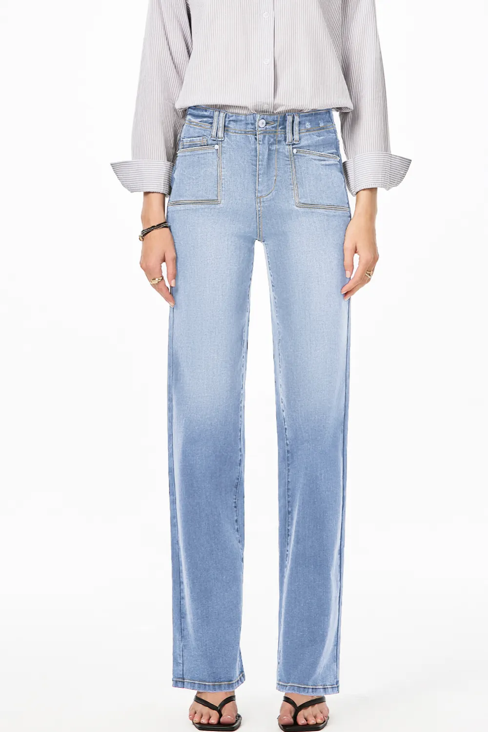 Light Blue Cropped Straight Jeans