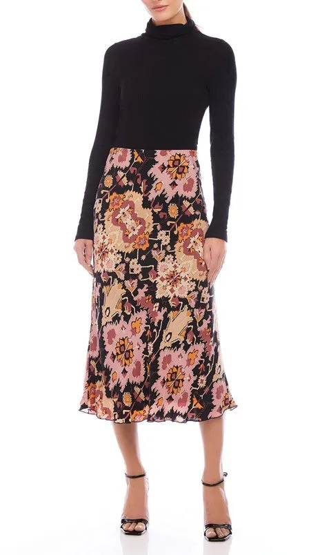 Mia Floral Print Bias Midi Skirt