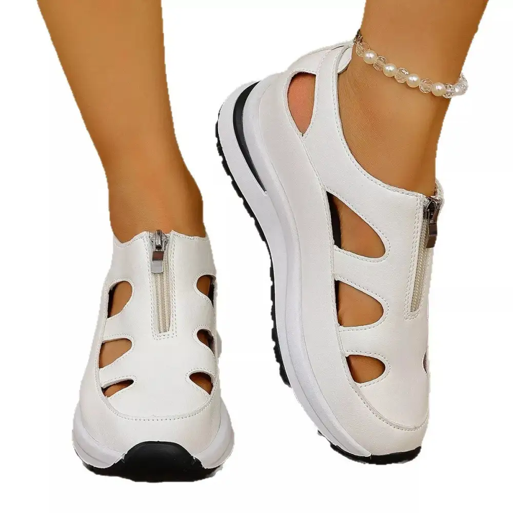 Cutout Zipper Wedge Sneakers