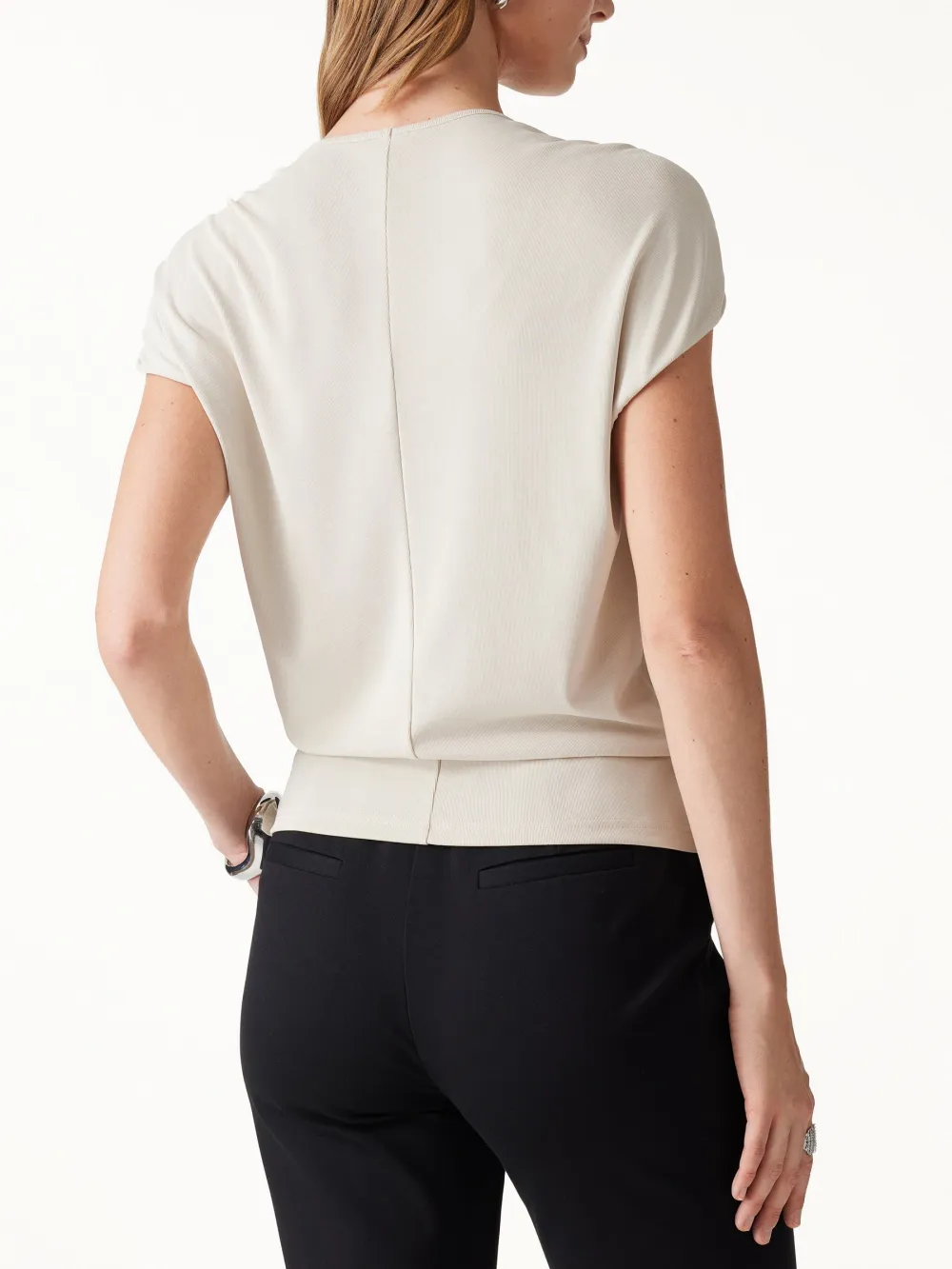 Modal Relaxed V-Neck Gathered Shoulder Top