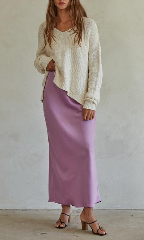 Lavender Satin Bias Cut Midi Skirt