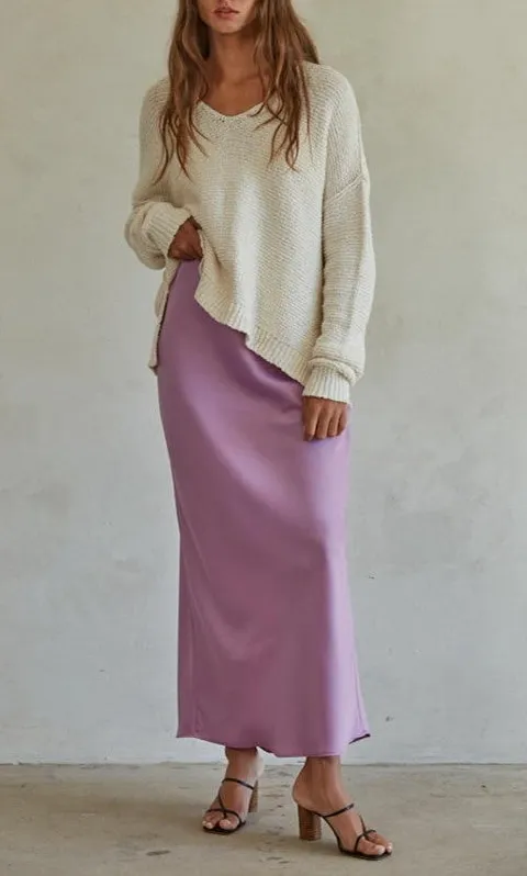 Lavender Satin Bias Cut Midi Skirt