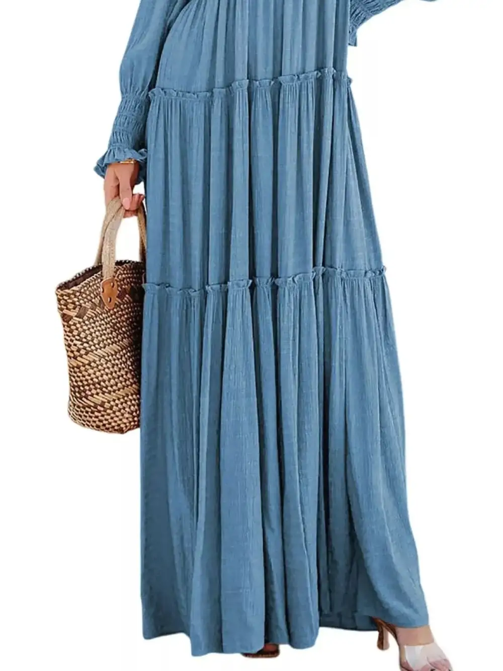 V Neck Tiered Long Sleeve Maxi Dress