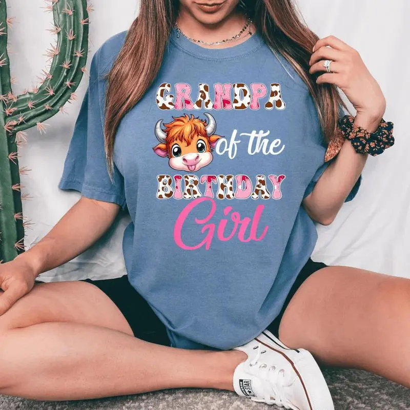 Grandpa Of The Birthday Girl Highland Cow Farm 1St Birthday Women's Oversized Comfort T-Shirt