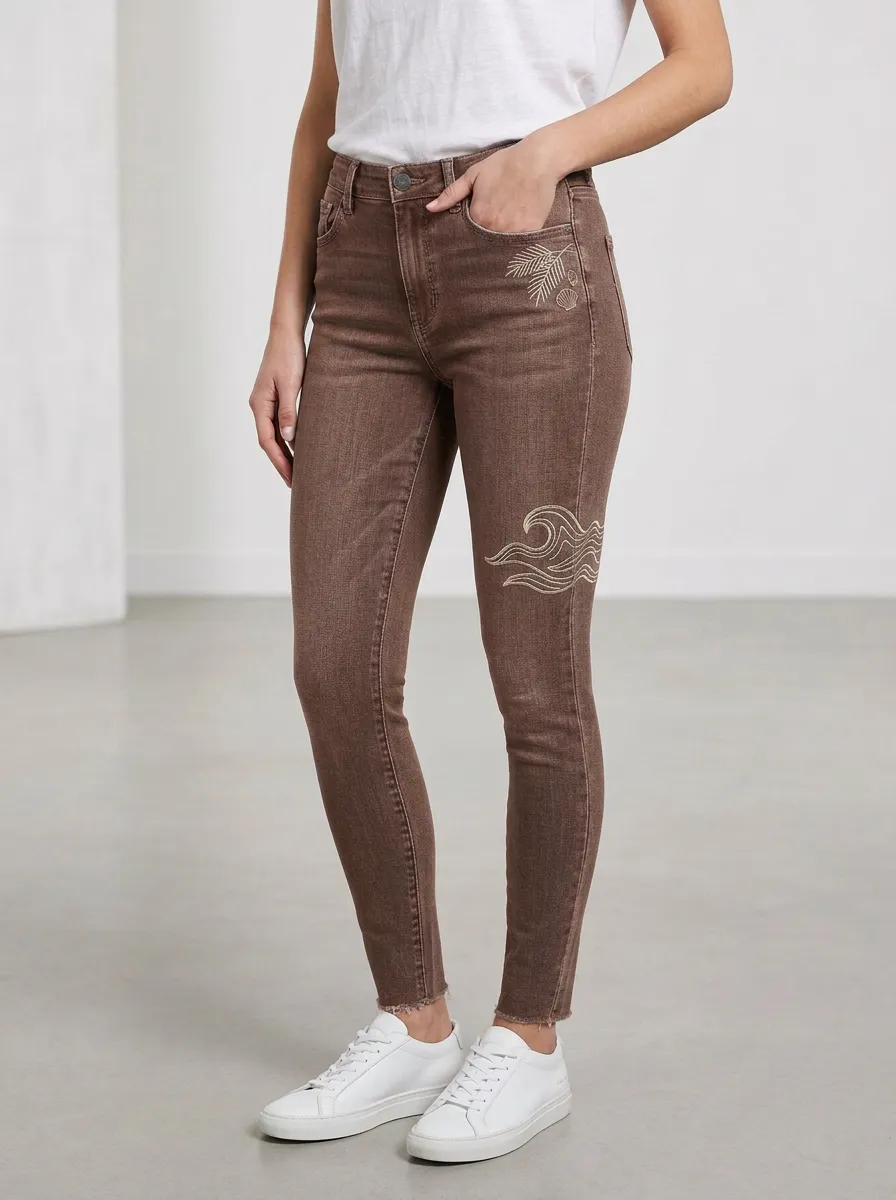 Women's Beach Lover Ocean Wave Shell Printed Slim Jeans