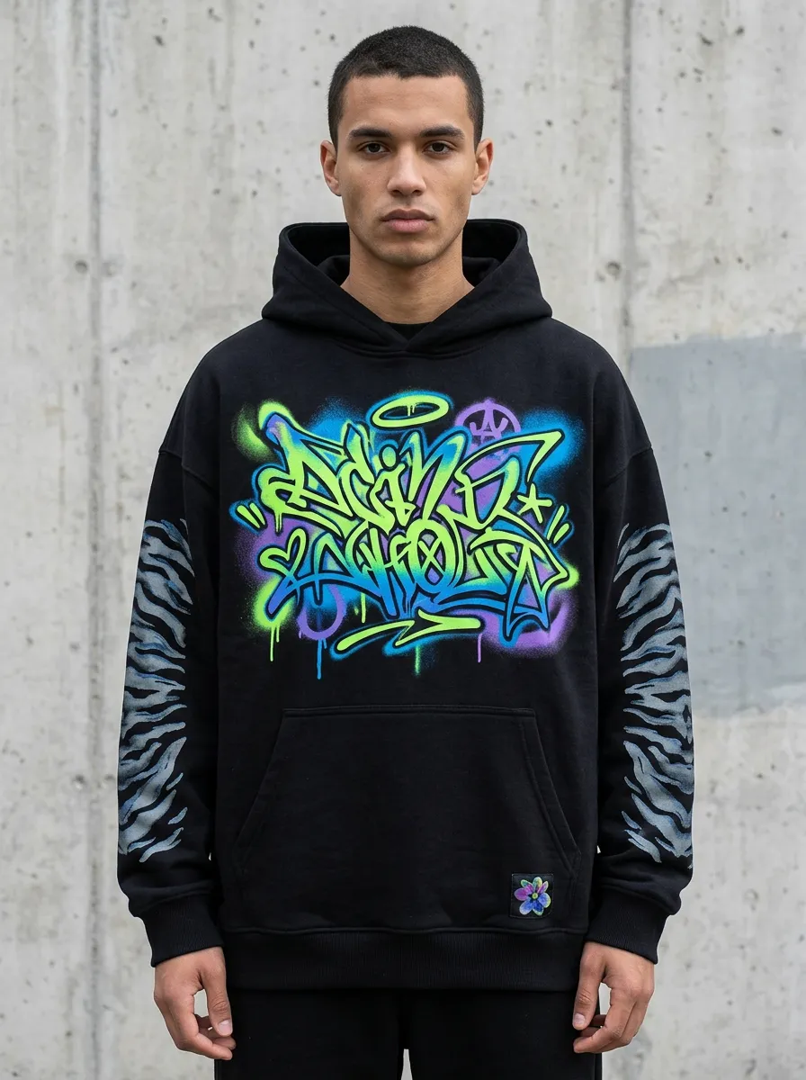 Unisex Streetwear Graffiti Tiger Sleeve Graphic Hoodie