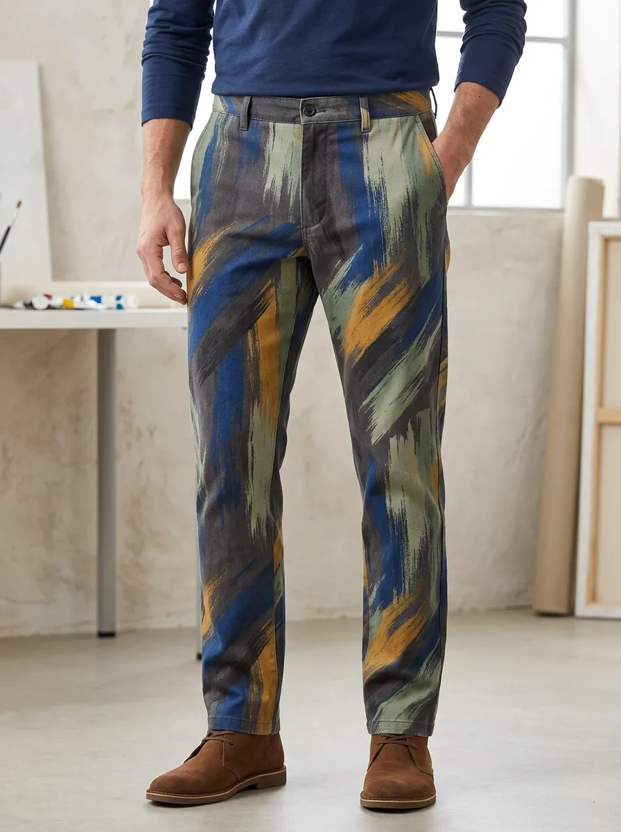 Men's Brushstroke Print Chino Trousers