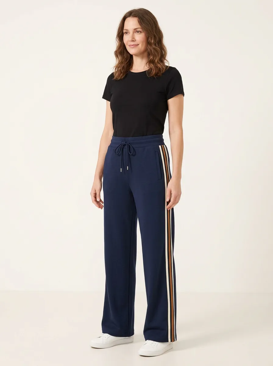 Women's Mid-Rise Drawstring Side-Pocket Wide-Leg Jogger Pants