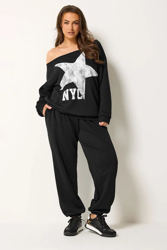 Black 'NYC' Slouch Sweatshirt & Jogger Set detail 1