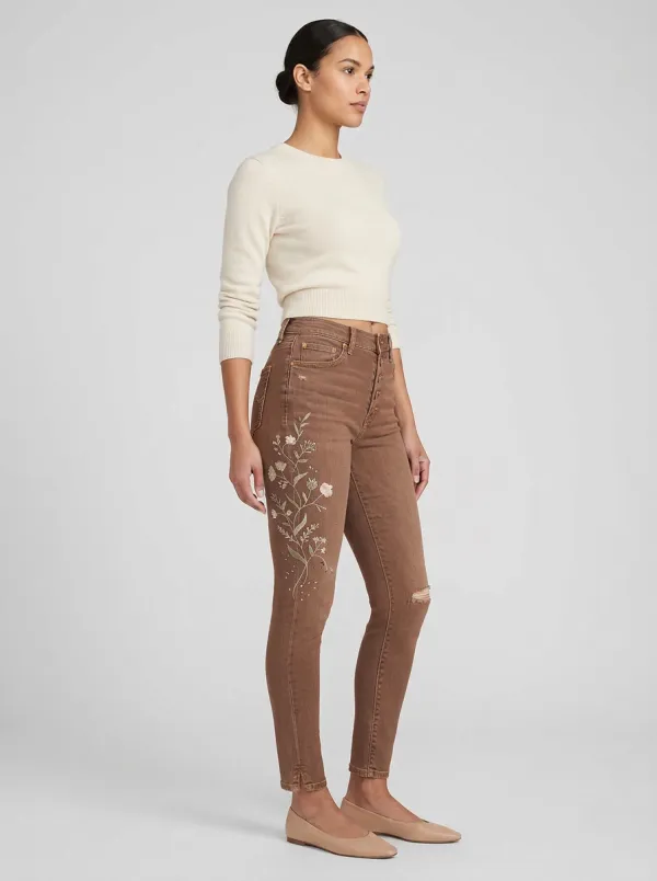 Women's Ridge Floral Nature Embroidered Graphic Slim Jeans