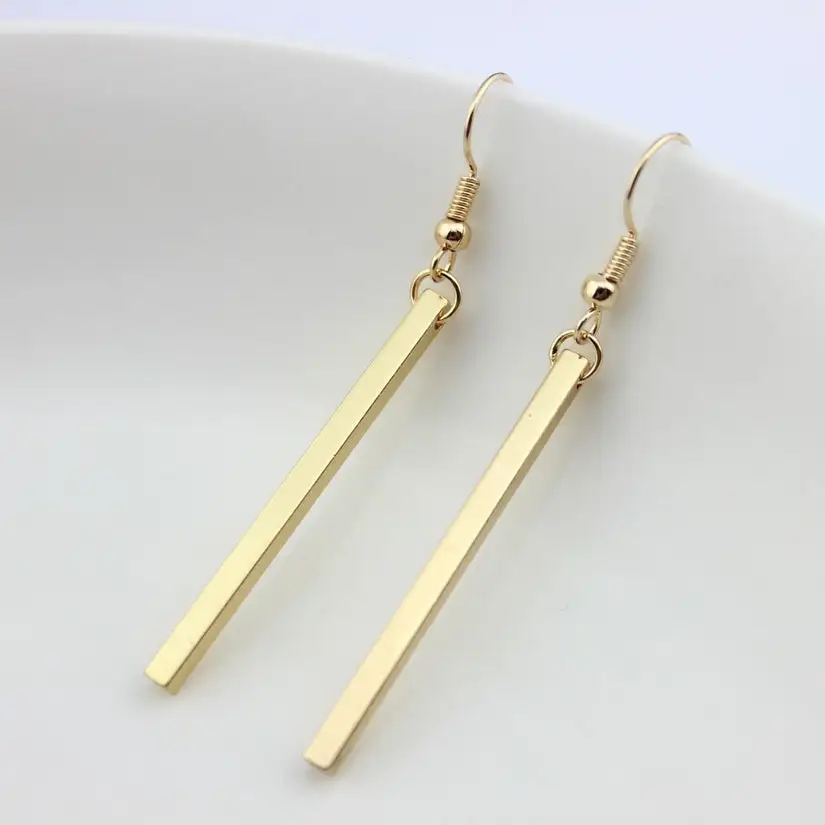Long Bar Hanging Metal Earrings
