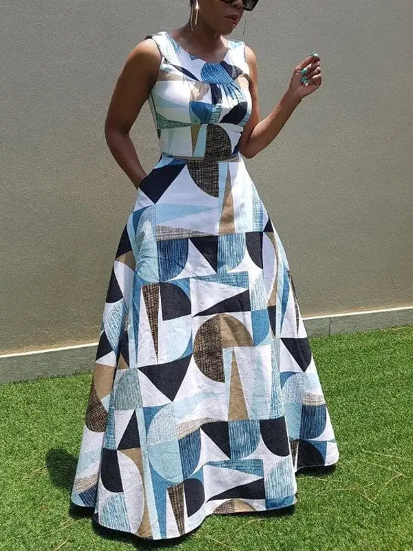 High Round Pleated Neck Maxi Dress