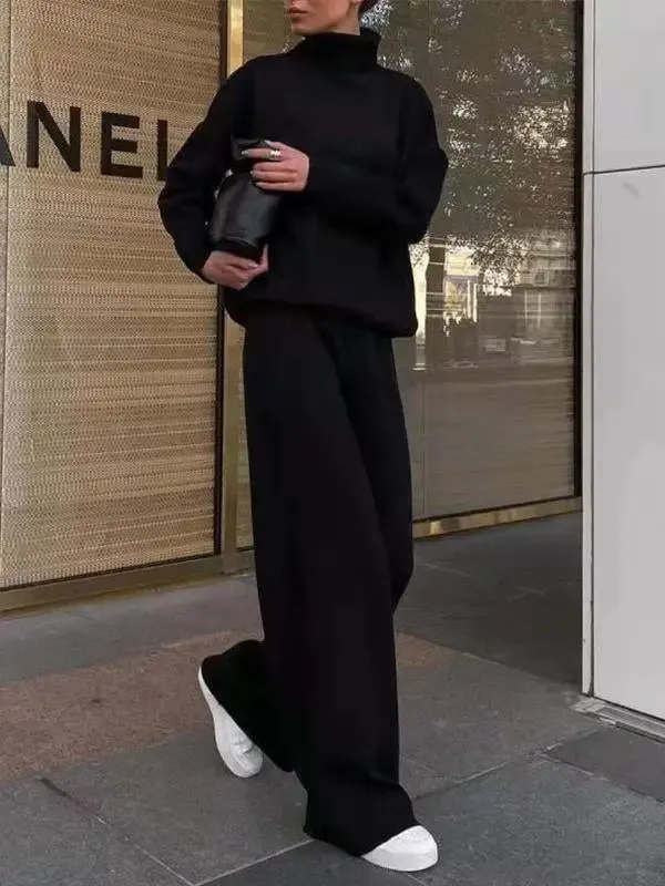 Casual knit solid color loose casual two-piece suit