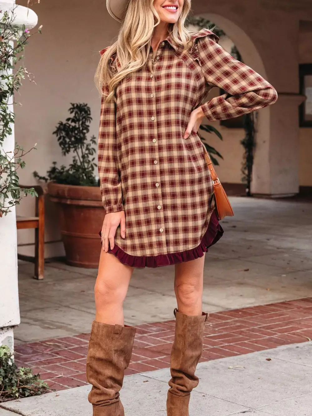 Plaid Patchwork Ruffle Mini Dress