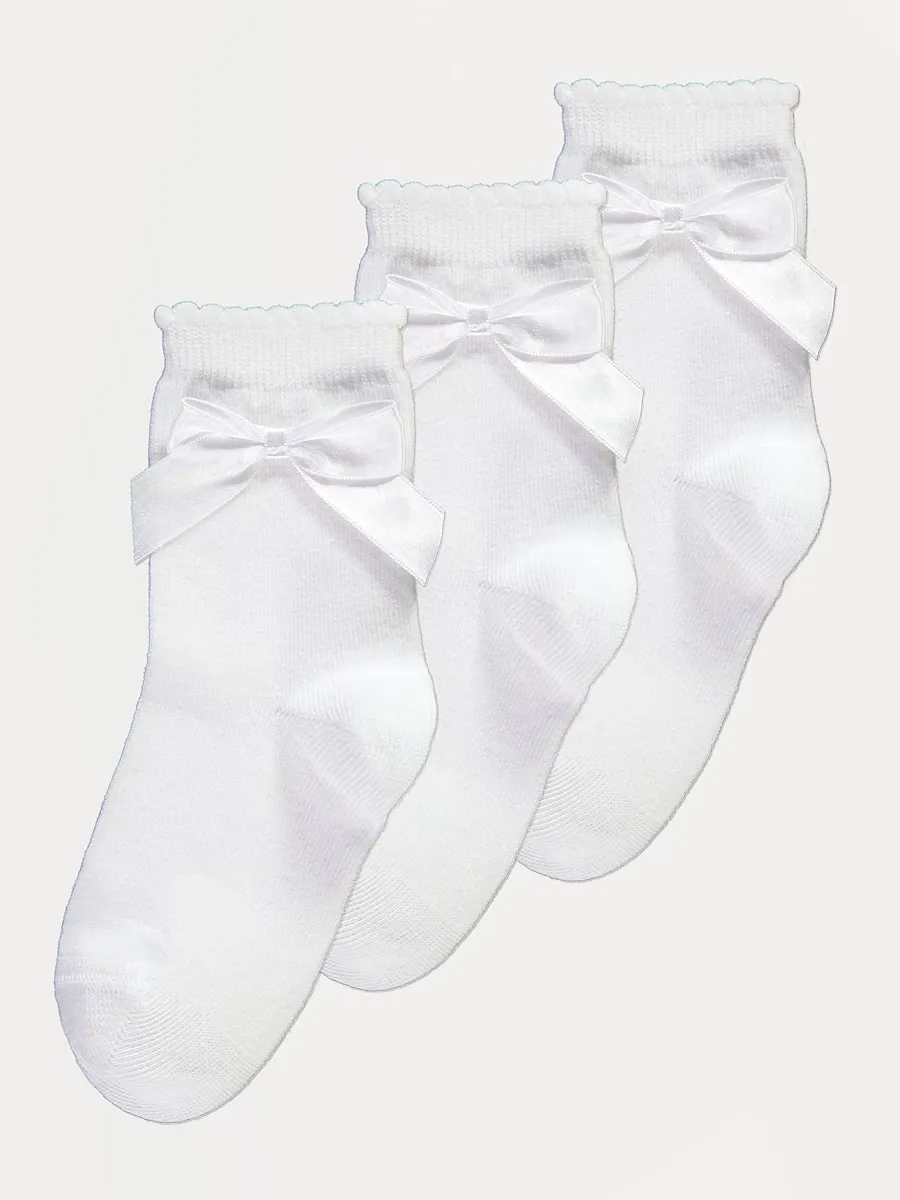 White Bow Cotton Rich Ankle Socks 3 Pack