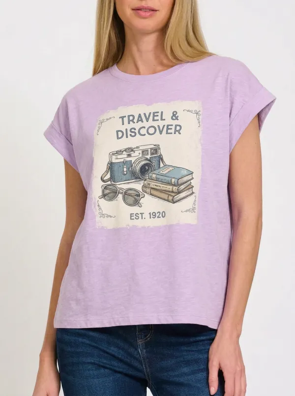 Women's Travel Camera Books Sunglasses Graphic T-Shirt