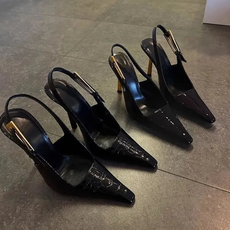 Glossy Finish Pointed Toe Sandals