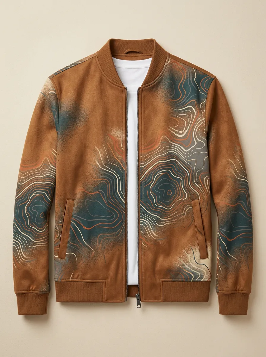 Topographic Print Sleeve Detail Bomber Jacket