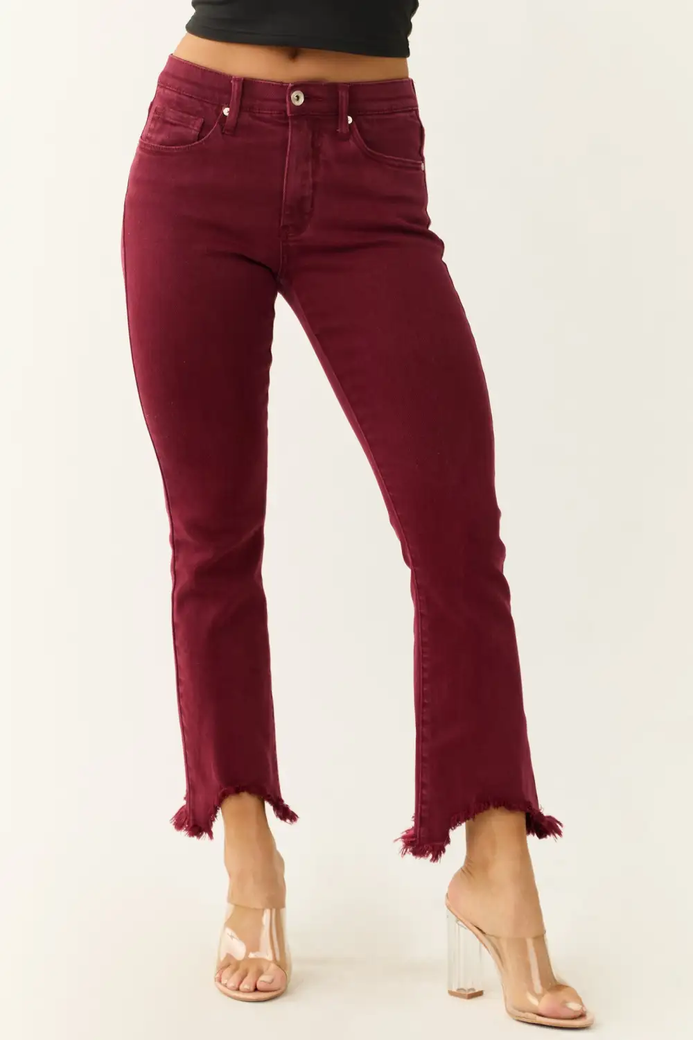 Wine Red Tummy Control Cropped JEANS