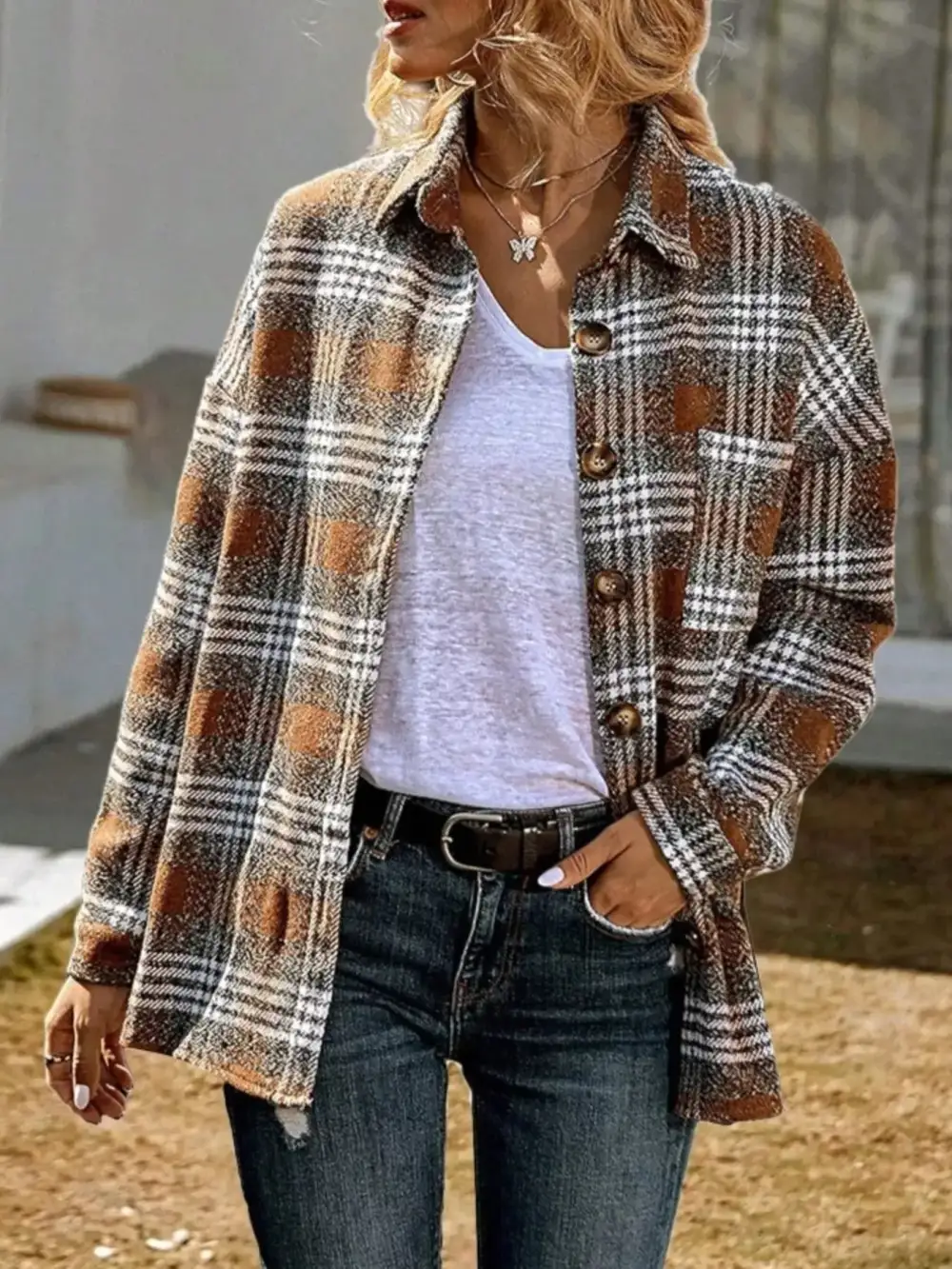 Plaid Button Front Shacket Jacket