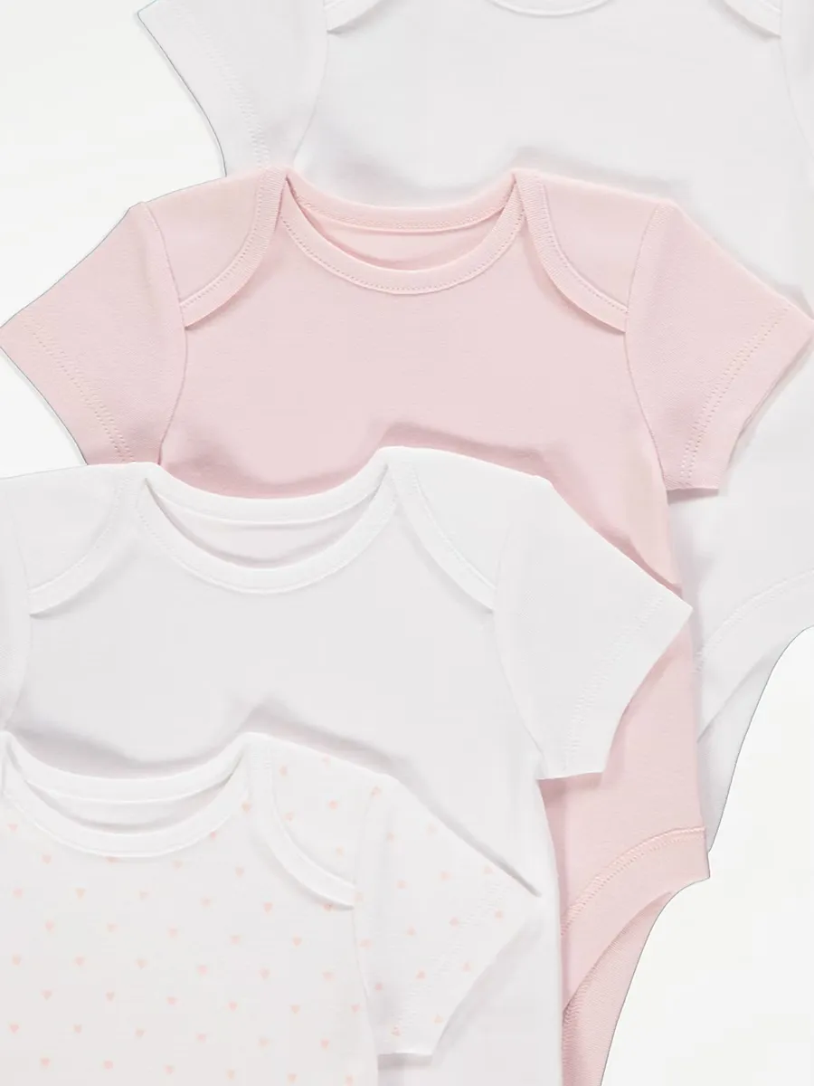 Mini Heart Short Sleeve Bodysuits 5 Pack