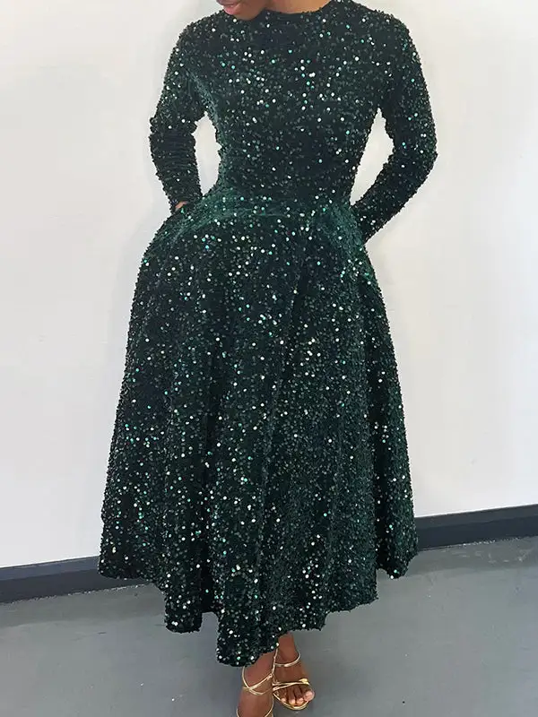 Sequined Neck Maxi Dress