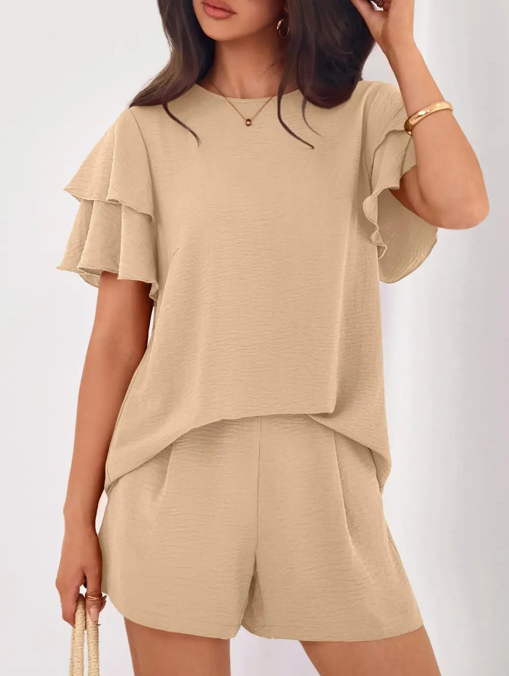 Crew Neck Top Two Piece Set