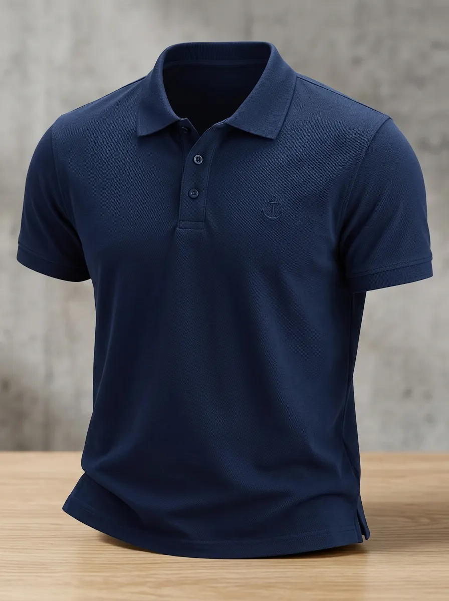 Anchor-Detail Embroidered-Detail Nautical-Inspired Men's Polo Shirt