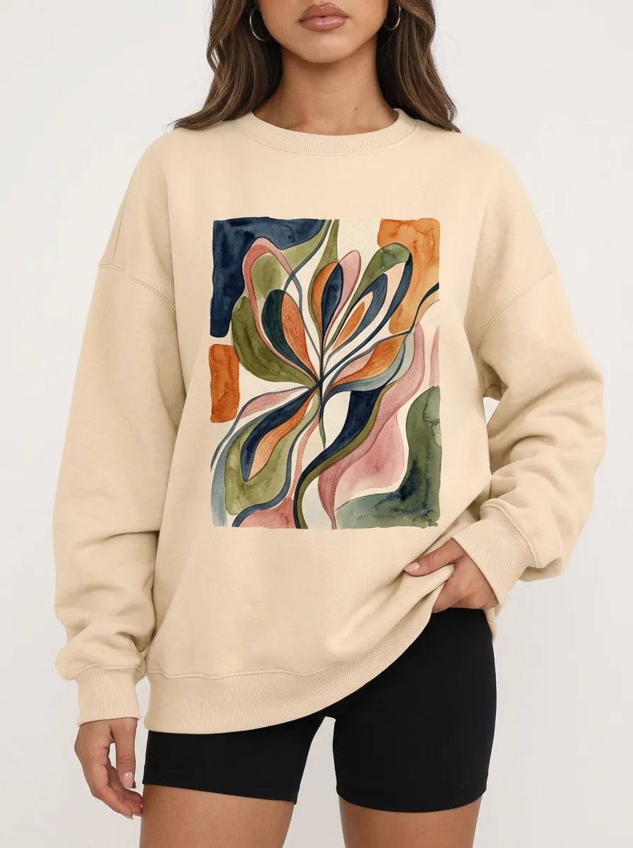 Women's Abstract Art Lover Watercolor Floral Printed Sweatshirt