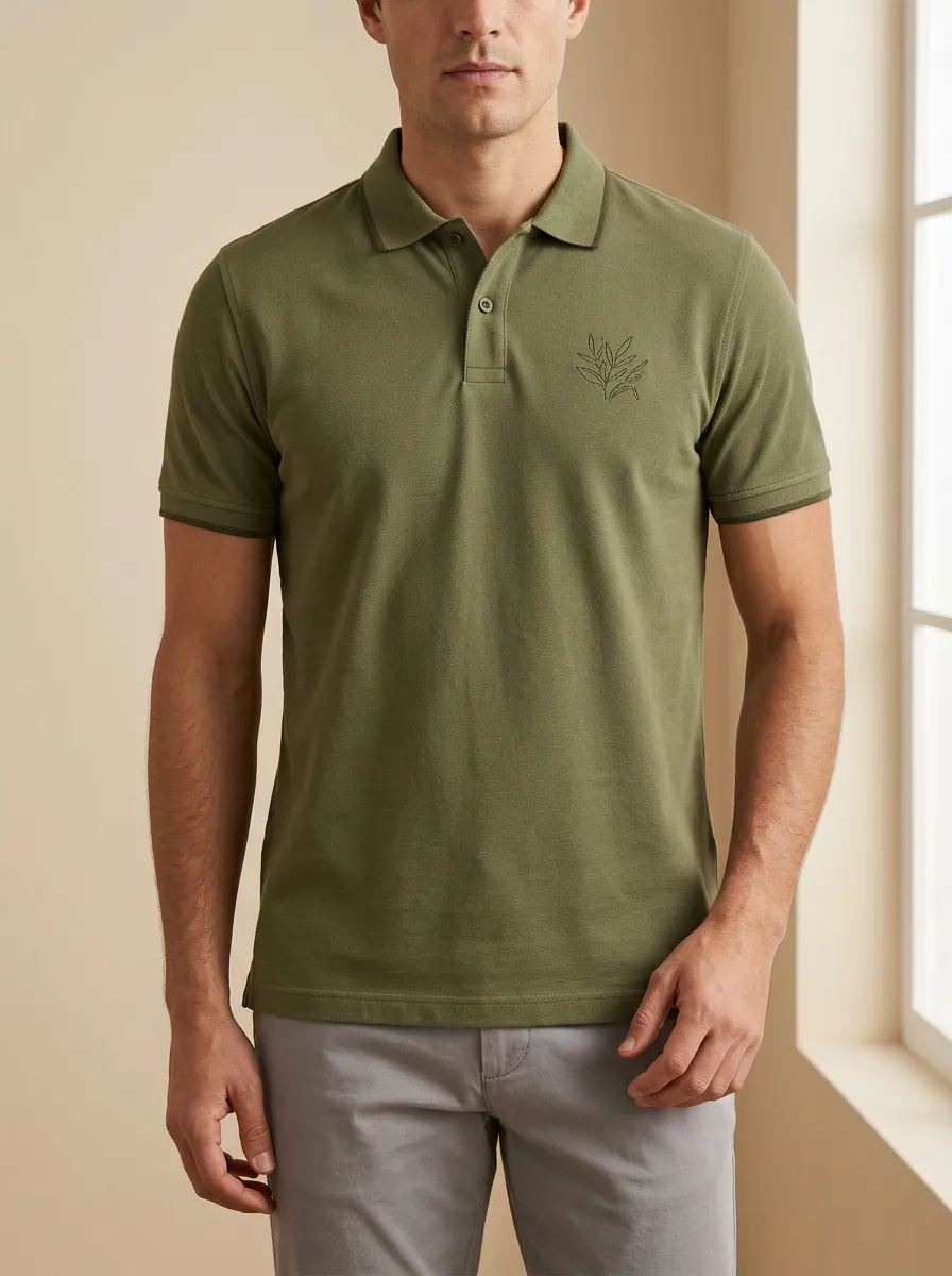 Classic Leaf-Pattern Embroidered Men's Polo Shirt