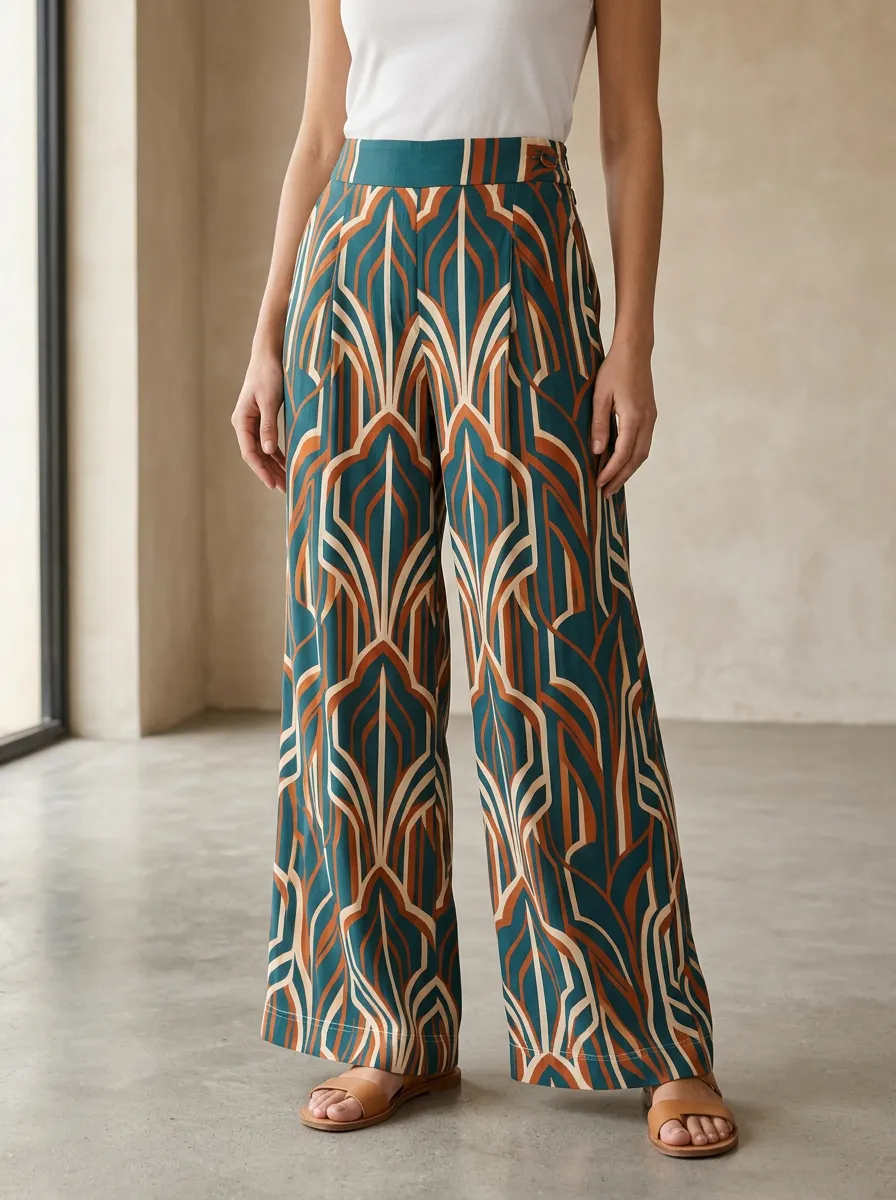 Women's Easygoing Geometric Printed Wide Leg Pants