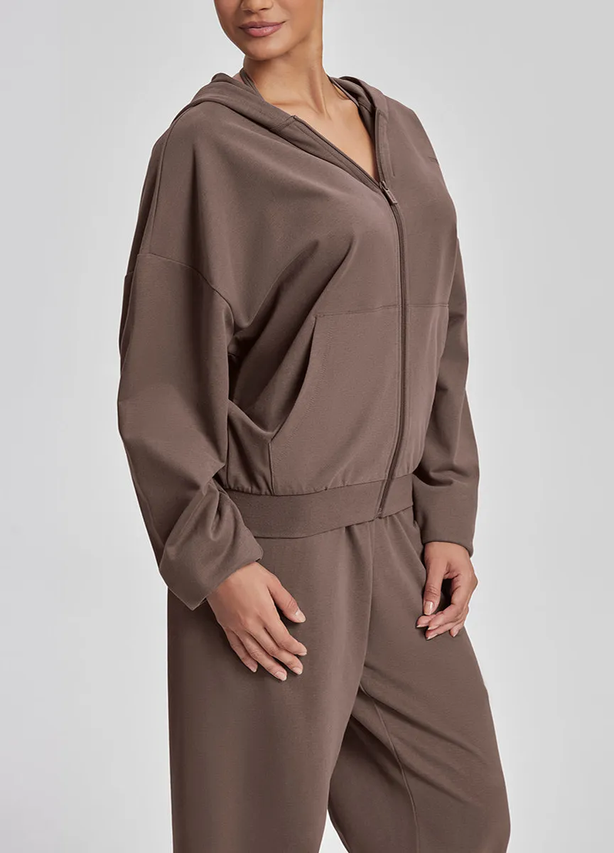Relaxed Draped Kangaroo Zip Hoodie