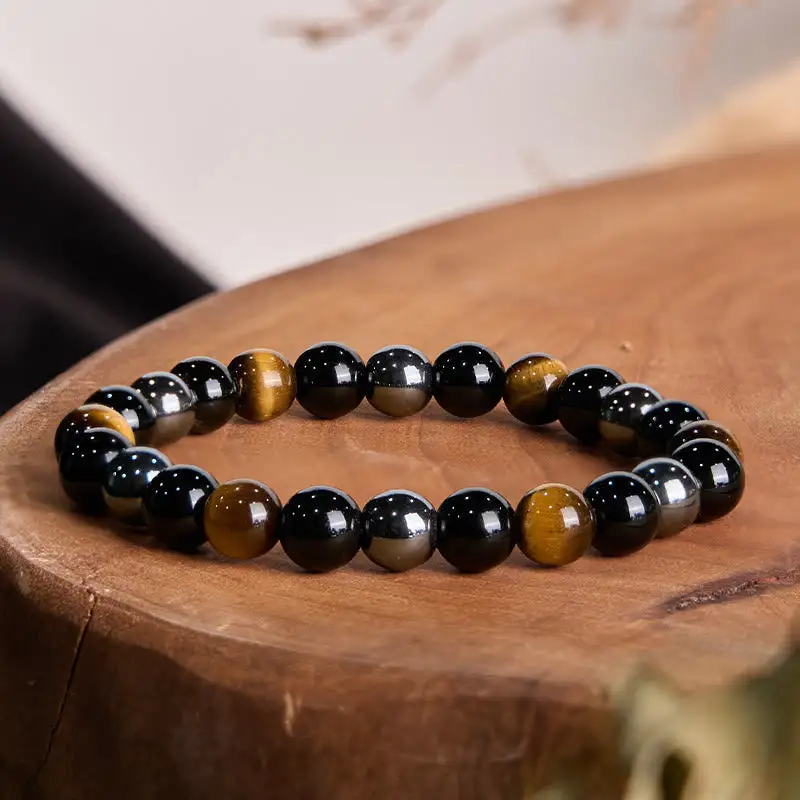 Classic Natural Tiger Eye Obsidian Hematite Powerful Bracelet
